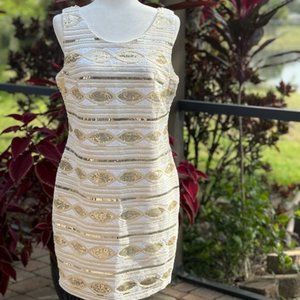 ADORE Women's Sleeveless Ivory/Gold/Silver Sequins Dress Size XL
